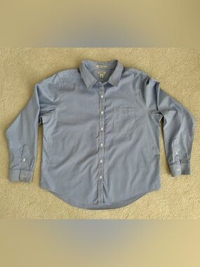 LL BEAN Women’s Wrinkle Free Long Sleeve Shirt Blue Pinstripes Large Petite L